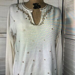 White Sweater with Gold Embellishments